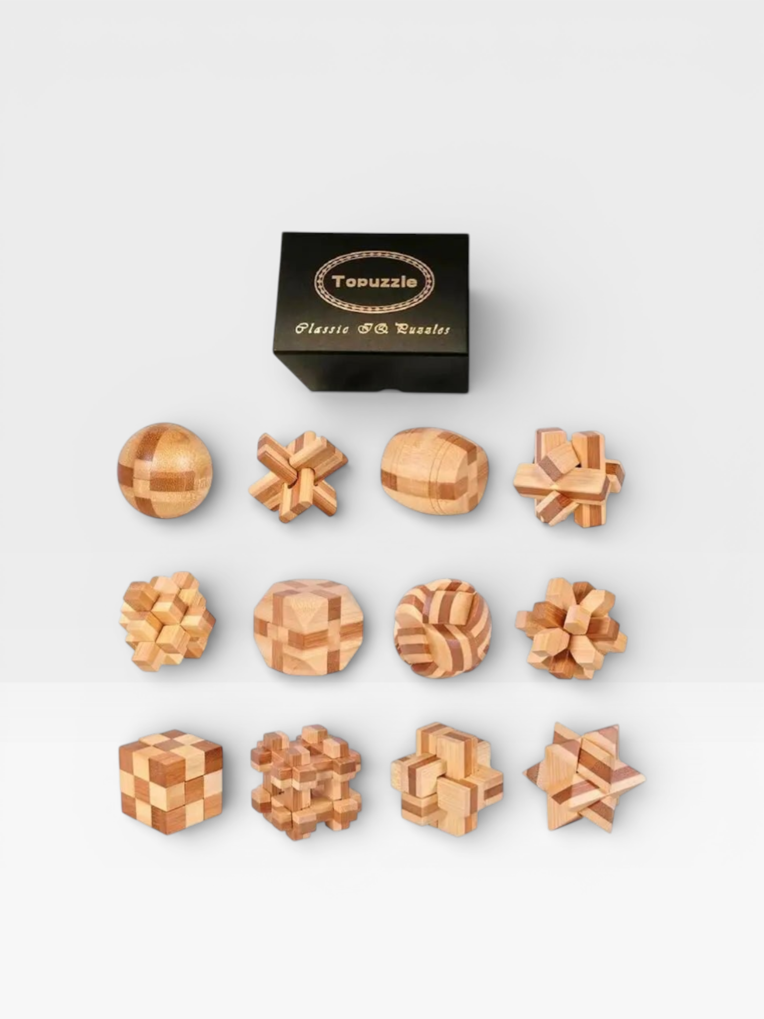 6PCS/12PCS Set Educational Wooden Bamboo Puzzle Interlocking Burr Puzzles Game Gift for Adults Children - UNIVEA