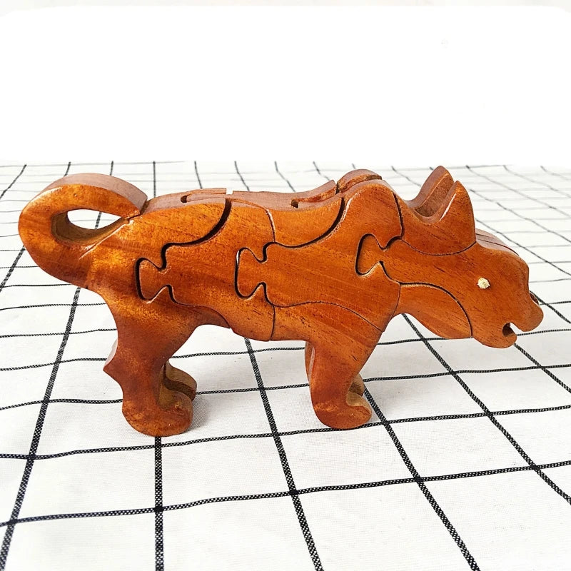 3D Wooden Stacking Animals Jigsaw Toys Montessori Puzzle Kong Ming Lock Lu Ban Lock IQ Brain Teaser Educational Decorative Gifts - UNIVEA