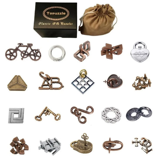 9/20PCS per Set Metal Puzzle Logic Mind Brain Teasers Rings Lock Baffling Game Gift for Adults Children