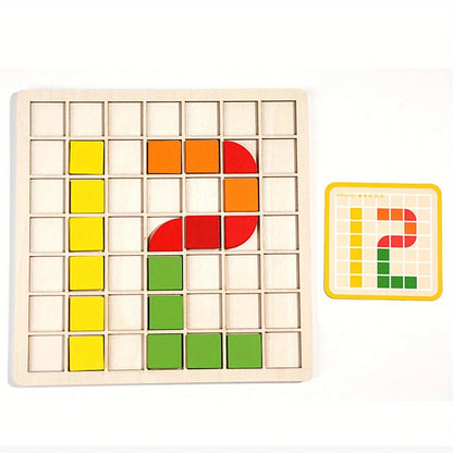 120Pcs Wooden Mosaic Puzzle Toy Montessori Kids Wooden 3D Geometric Shape Jigsaw Puzzle Board Set Baby Early Education Toys for