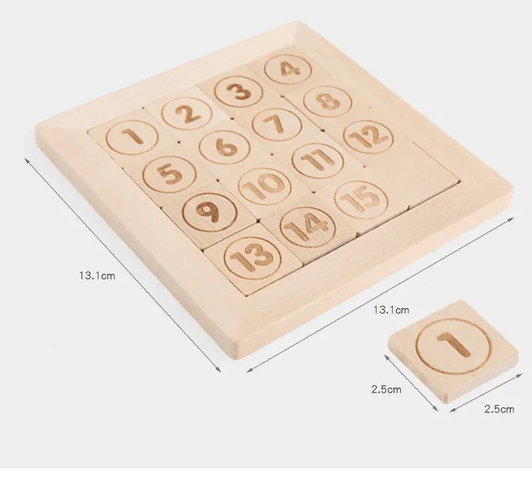 Wooden 15 Numbers Sliding Brain Teasers Puzzles Game - UNIVEA