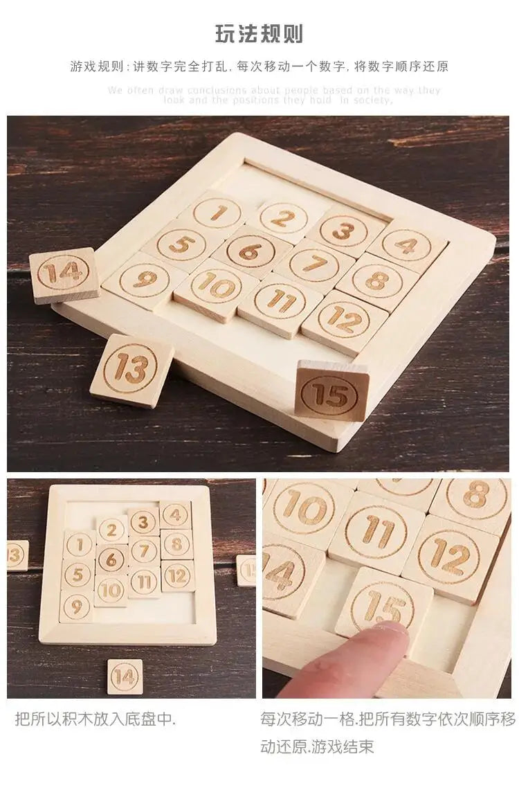 Wooden 15 Numbers Sliding Brain Teasers Puzzles Game - UNIVEA