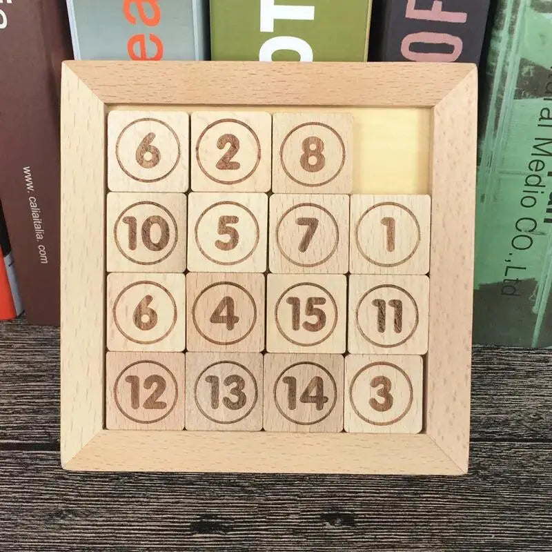 Wooden 15 Numbers Sliding Brain Teasers Puzzles Game - UNIVEA