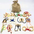 Set of 6/12PCS Magic Brain Teasers Puzzle Logic Wooden Rope Loop Rings Puzzles Game Toys Gift for Adults Kids - UNIVEA