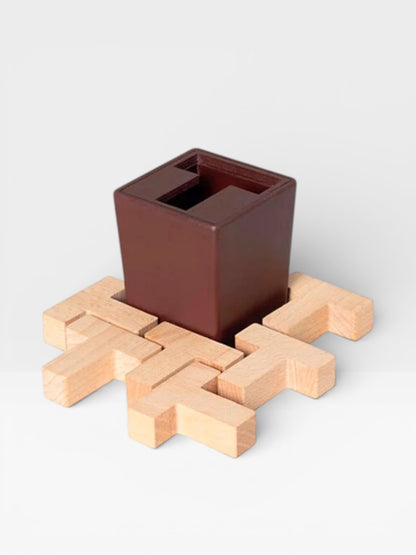 Challenging 3D Wooden Brain Teasers – Six T Square Circle Logic Puzzle for Adults & Kids - UNIVEA