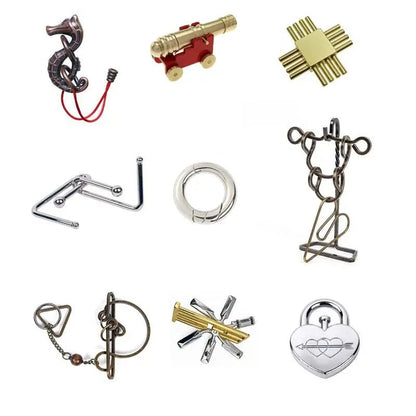 Classic IQ Metal Brain Teasers Lock Ring Puzzle Logic Magic Mind Wire Puzzles Game Gift for Adults Kids - UNIVEA