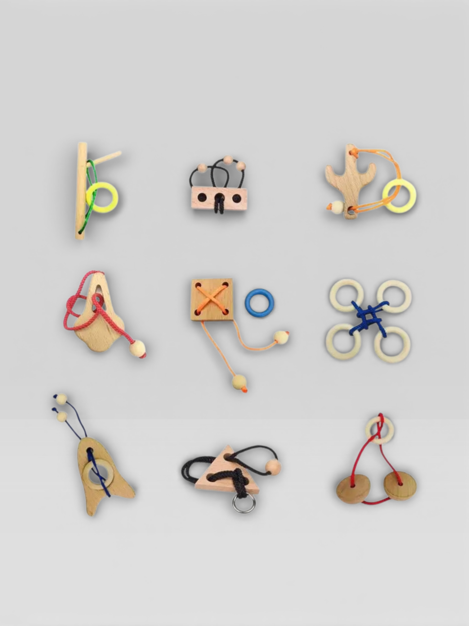 Intelligence Logic Wooden Metal Rope Puzzle - UNIVEA