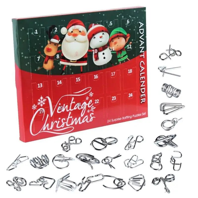 Set of 24PCS Metal Wire Puzzles Magic Mind Puzzle Advent Calendar Christmas Gift Toys for Children - UNIVEA