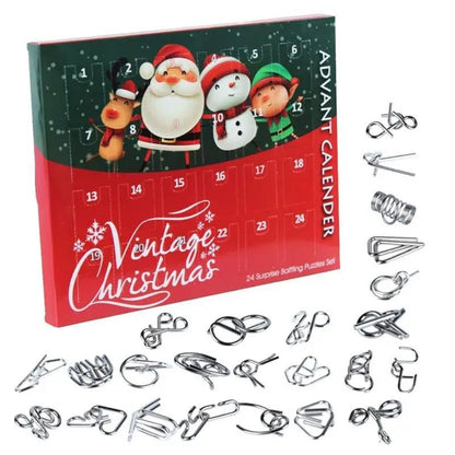 Set of 24PCS Metal Wire Puzzles Magic Mind Puzzle Advent Calendar Christmas Gift Toys for Children - UNIVEA