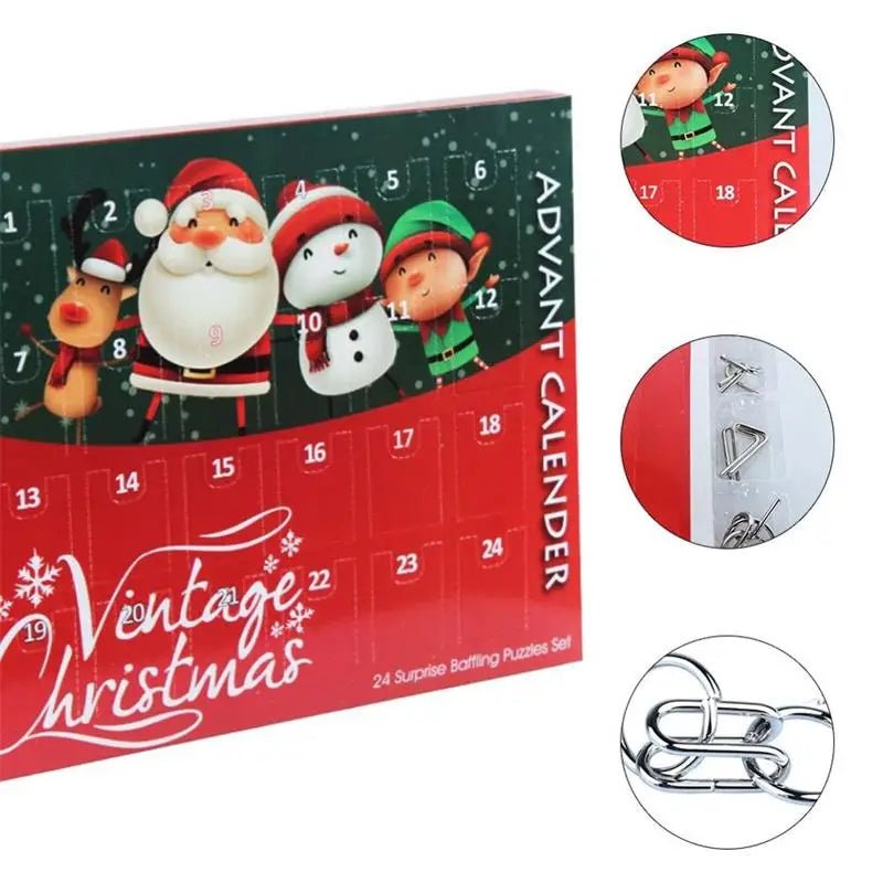Set of 24PCS Metal Wire Puzzles Magic Mind Puzzle Advent Calendar Christmas Gift Toys for Children - UNIVEA
