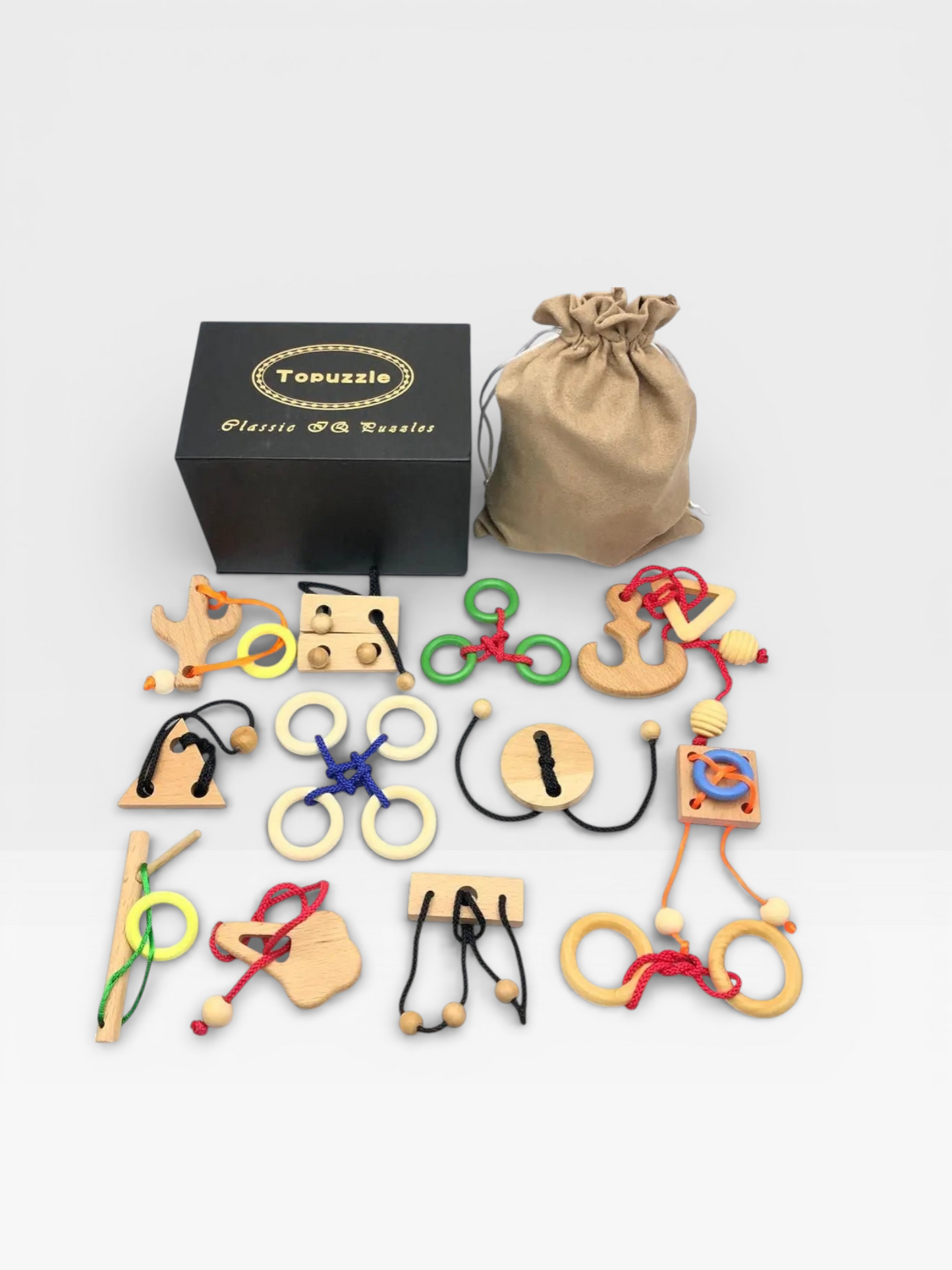 Set of 6/12PCS Magic Brain Teasers Puzzle Logic Wooden Rope Loop Rings Puzzles Game Toys Gift for Adults Kids - UNIVEA