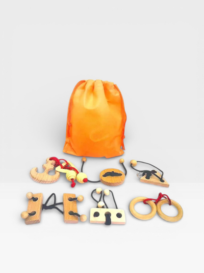 Set of 6/12PCS Magic Brain Teasers Puzzle Logic Wooden Rope Loop Rings Puzzles Game Toys Gift for Adults Kids - UNIVEA