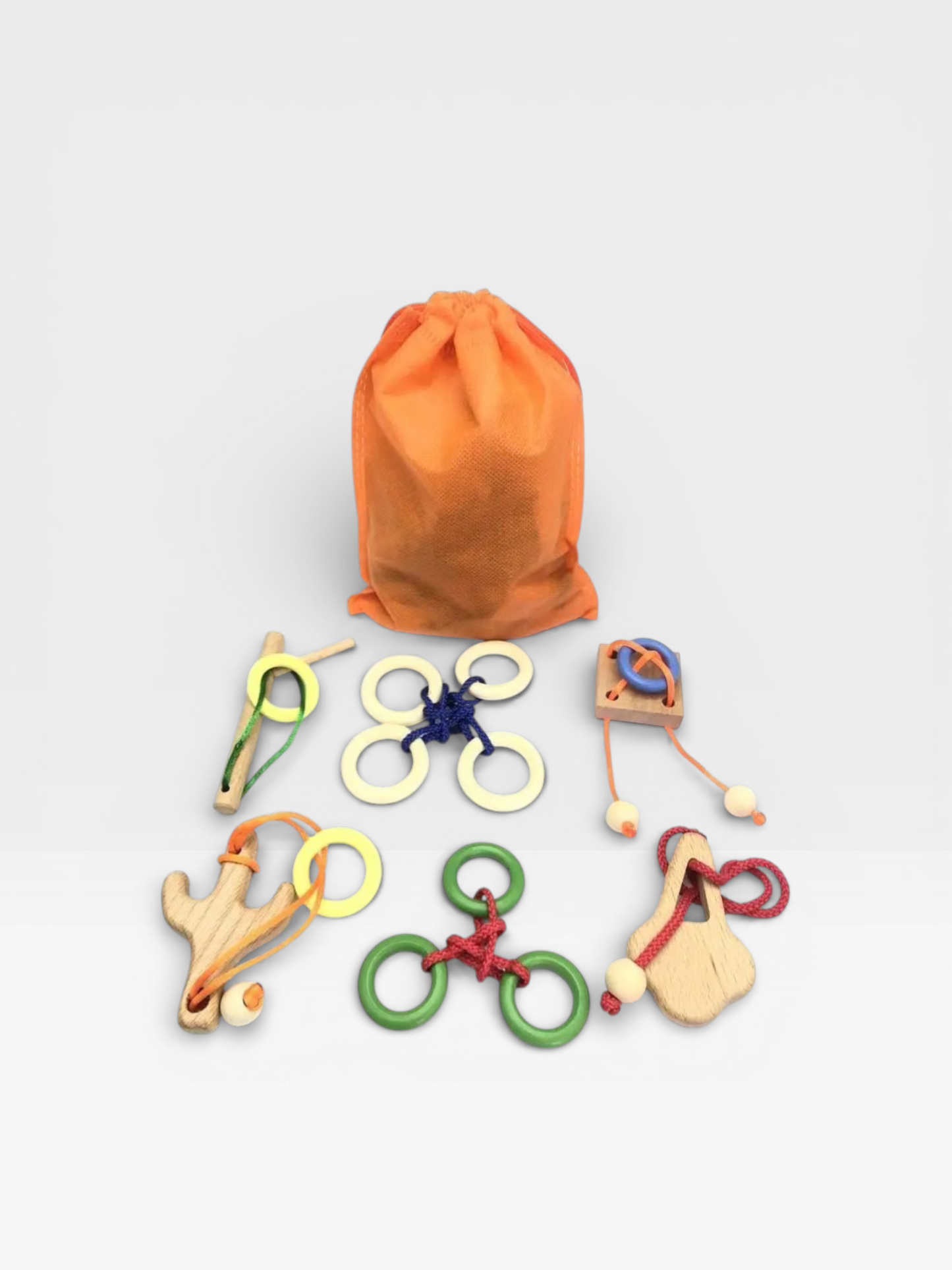 Set of 6/12PCS Magic Brain Teasers Puzzle Logic Wooden Rope Loop Rings Puzzles Game Toys Gift for Adults Kids - UNIVEA