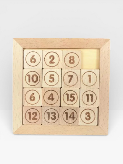 Wooden 15 Numbers Sliding Brain Teasers Puzzles Game - UNIVEA